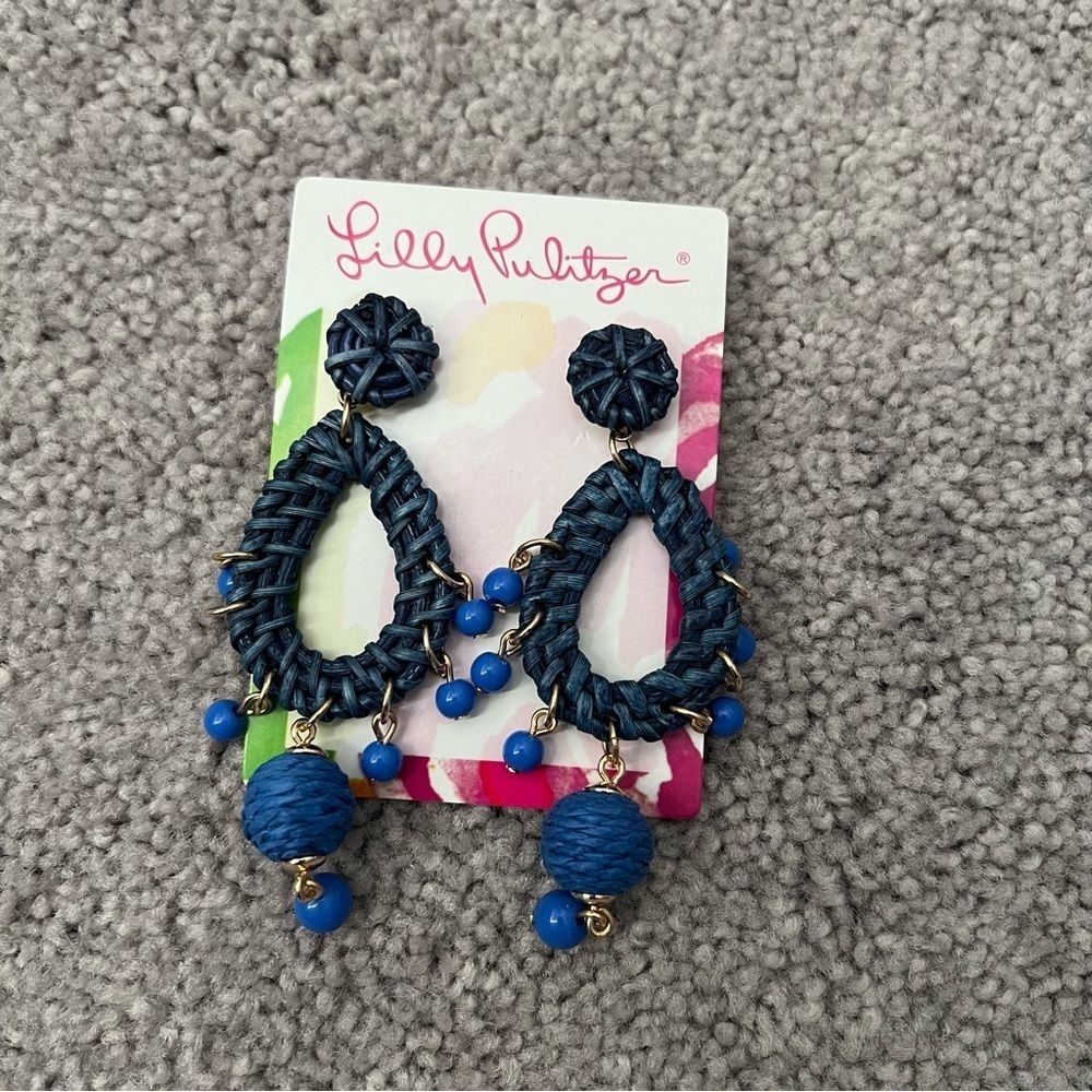Lilly Pulitzer Raffia Earrings blue nwt